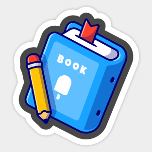 Book And Pencil Cartoon Illustration Sticker